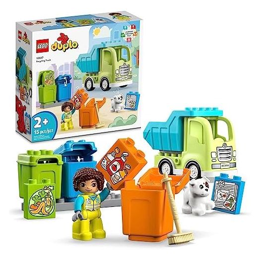 LEGO DUPLO Town Recycling Truck 10987 Building Toy Set, Learn Through Play with This STEM Creative Birthday Gift for Toddlers, Boys, Girls Ages 2+, Comes with 3 Sorting Bins for Recycling