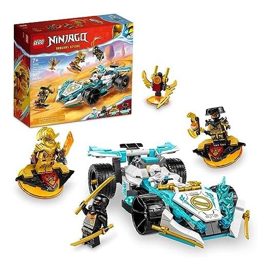 LEGO NINJAGO Zane’s Dragon Power Spinjitzu Race Car 71791 Building Toy Set, Features a Ninja Car, 2 Hover Flyers, Dragon Toy, and 4 Minifigures, Gift for Kids Aged 7+