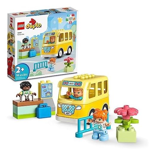 LEGO DUPLO Town Bus Ride 10988 Educational STEM Building Toy Set for Preschool Kids, Boys, Girls Ages 2+, Hands on Learning About Catching The Bus to Day Care and Making Friends
