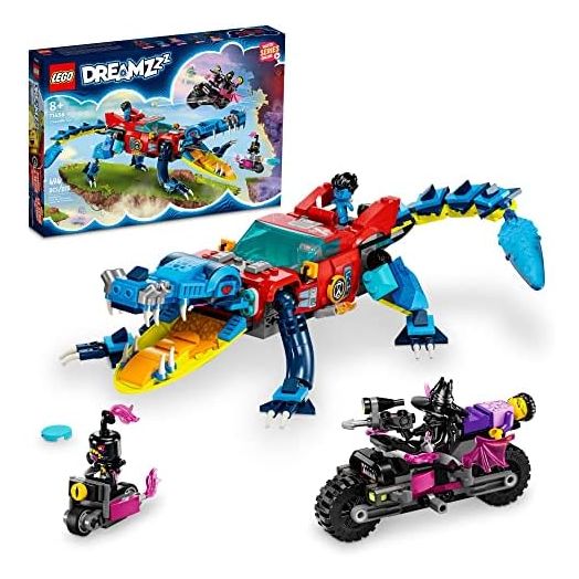 LEGO DREAMZzz Crocodile Car 71458 Building Toy Set, Rebuilds from Car to Off-Roader Truck Toy and Mini-Boat, Features Cooper, Jayden, and The Night Hunter Minifigures, Birthday Gift for 8 Year Olds