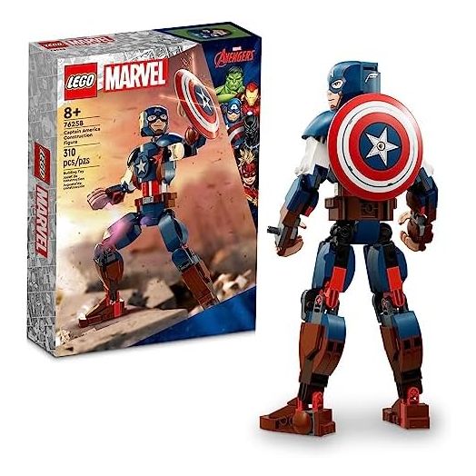 LEGO Marvel Captain America Construction Figure 76258 Buildable Marvel Action Figure, Posable Marvel Collectible with Attachable Shield for Play and Display, Avengers Toy for Boys and Girls Ages 8-12