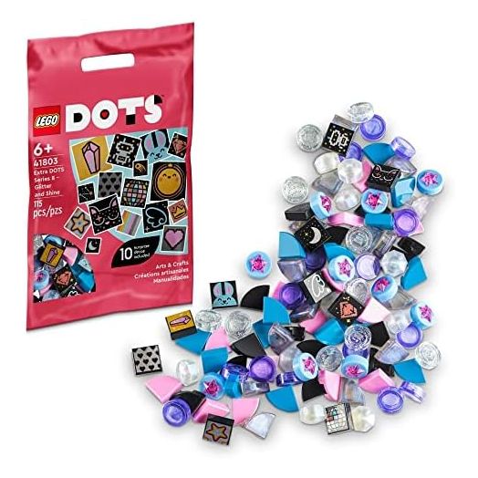 LEGO DOTS Extra DOTS Series 8 – Glitter and Shine 41803, Tiles Set for Bracelets, Message Boards, Room Décor, Bag Tags, Kids Arts and Crafts Kit