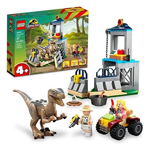 LEGO Jurassic Park Velociraptor Escape 76957 Learn to Build Dinosaur Toy for Boys and Girls; Gift for Kids Aged 4 and Up Featuring a Buildable Dinosaur Pen, Off-Roader Vehicle and 2 Minifigures