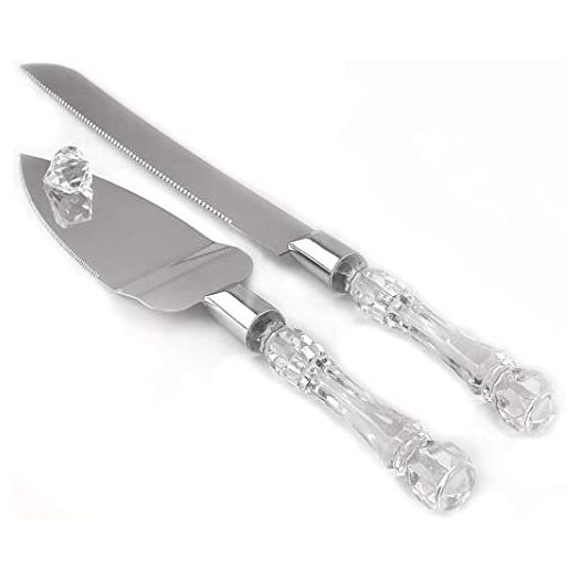 Adorox Cake Knife and Server Set Acrylic Stainless Steel Faux Crystal Handle Holiday Thanksgiving Christmas