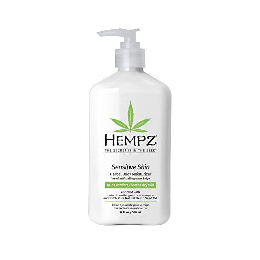 Hempz Sensitive Skin Herbal Body Moisturizer with Oatmeal, Shea Butter for Women and Men, Premium, Soothing Body Lotion with Hemp Seed, Cocoa Seed, Mango Seed for Dry Skin, 17 Fl Oz