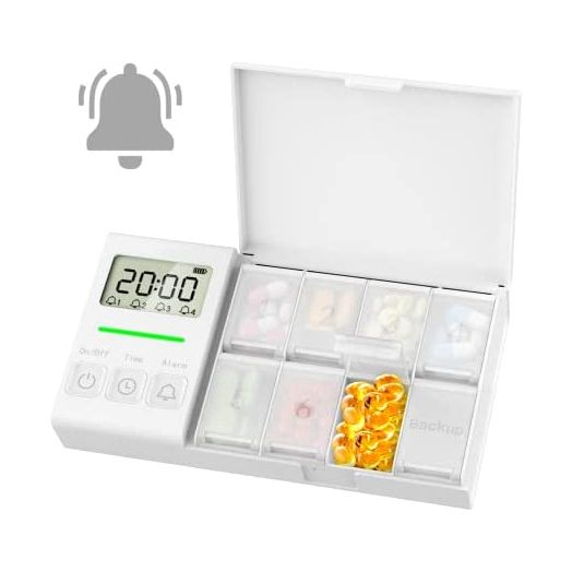 Pill Organizer with Alarm, Comfytemp Smart Pill Dispenser, 7 Day Pill Organizer with Large Compartments, Travel Portable 1 Time A Day Medicine Box for Pills/Vitamins/Fish Oil/Supplements