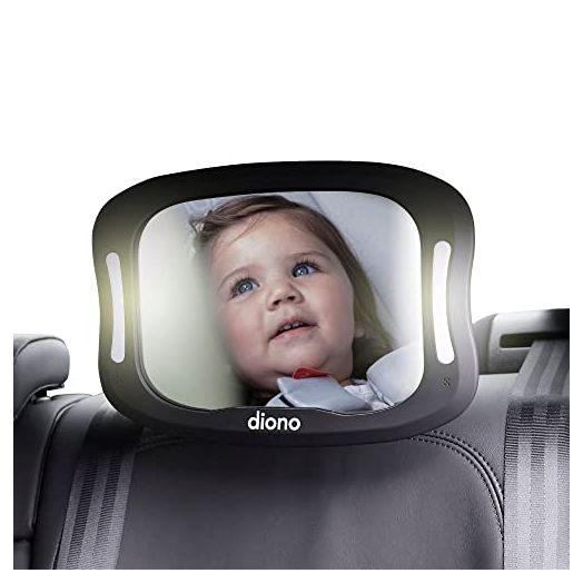Diono Easy View XXL Baby Car Mirror with Extra Wide View, Safety Car Seat Mirror for Rear Facing Infant with 360° Rotation, LED Night Light, Wide Crystal Clear View, Shatterproof, Crash Tested