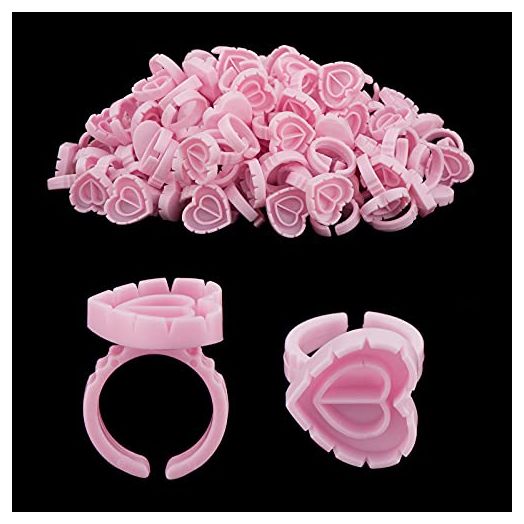 Eyelash Extension Supplies, 100PCS Volume Heart Glue Rings for Lashes Fan, Lash Glue Holder Ring Cups