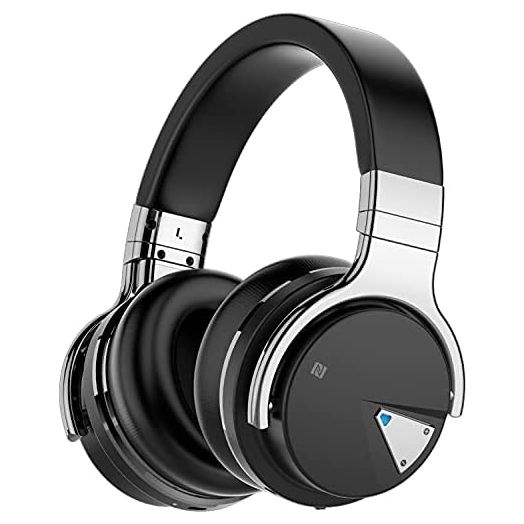Qisebin Active Noise Cancelling Headphones, E7 Bluetooth Headphones with Microphone Deep Bass Wireless Headphones Over Ear, Comfortable Protein Earpads, 30 Hours Playtime for Travel/Work, Black