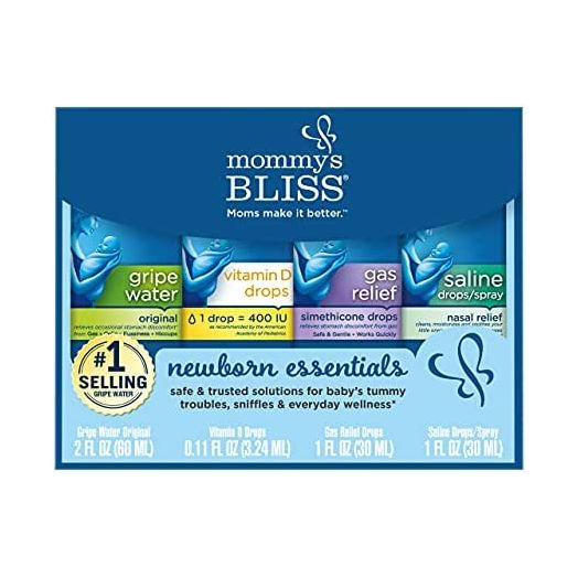 Mommy's Bliss Newborn Essentials Gift Set, Includes Gripe Water, Baby Vitamin D Drops, Baby Gas Drops, and Gentle Saline Drops/Spray