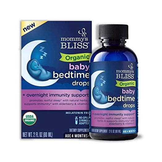 Mommy's Bliss Organic Baby Bedtime Drops + Overnight Immunity Support, Promotes Restful Night, Melatonin Free, Age 4 Month+, 2 Fl Oz