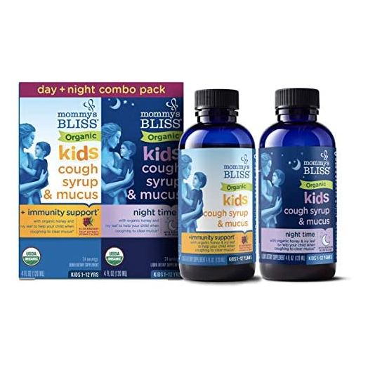 Mommy's Bliss Organic Cough Syrup & Mucus for Kids, Day and Night Combo Pack with Vitamin C and Immunity Support, Contains Organic Honey and Ivy Leaf, 4 Fluid Ounces (2 Bottles)