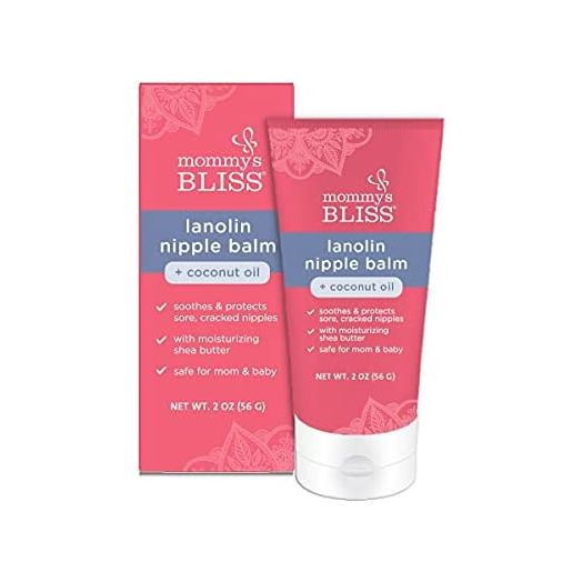 Mommy's Bliss Lanolin Nipple Balm Breastfeeding Cream with Coconut Oil & Shea Butter, Soothing Cream for Sore, Cracked Nipples, Safe for Nursing Babies, Flavorless, 2 Oz