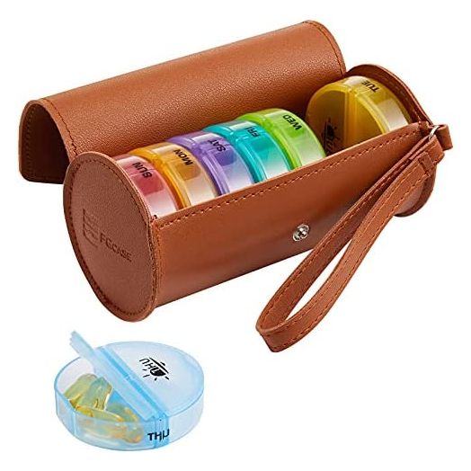 Weekly Pill Organizer 2 Times a Day, Large 7 Day Pill Box with PU Case FGcase AM PM Pill Box Daily Pill Cases
