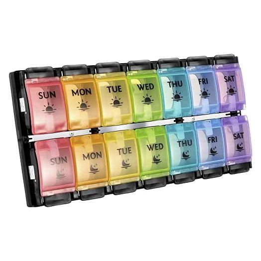 AM PM Weekly 7 Day Pill Organizer, Large Daily Pill Cases Pill Box with Easy Push Button Pill Reminder
