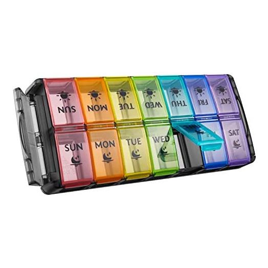 Weekly Pill Organizer 2 Times a Day Large 7 Day Easy Fill 2020 Latest Version NuLeaf AM PM Pill Box Large Daily Pill Cases Medicine Box - Rainbow Black (Patent Registered)