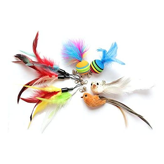 Cat Toys Interactive Cat Feather Wand , Powerful Suction Cup, 2Pcs Natural Feathers and1 Cat Wand Toy , for Indoor Kitty Old Cat Exercise
