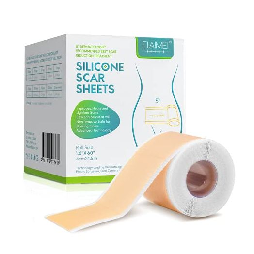 Medical Grade Silicone Scar Sheets, Silicone Scar Tape (1.6”x 60”), Scar Removal Strips for Acne Scars C-Section & Keloid Surgery Scars Sheets Treatment Sheets - 6-8 Month Supply