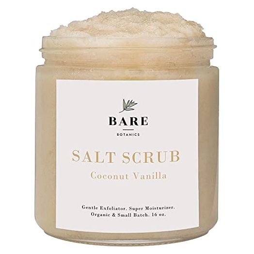 Bare Botanics Body Scrub (Coconut Vanilla) – Gentle Exfoliator & Super Moisturizer | Includes a Wooden Spoon | All Natural, No Synthetic Fragrances, No Nut Oils, Ready to Gift | Net Weight 24oz