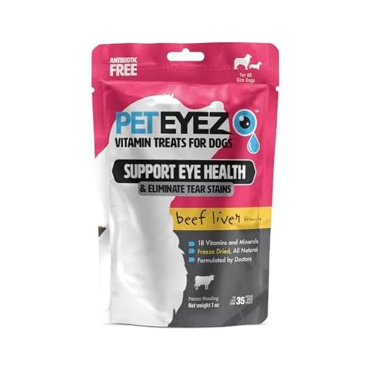 Tear Stain Remover Vitamin Treats for Dogs - Support Eye Health & Reduce Itching & Tear Stain Buildup - 100% Natural Dog Treats w/Superfoods, Antioxidants & Nutrients - Beef Flavor - 1oz