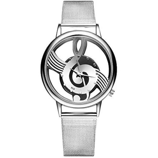 2022 New Musical Note Hollow Stainless Steel Mesh Strap Quartz Unisex Fashion Wrist Watch
