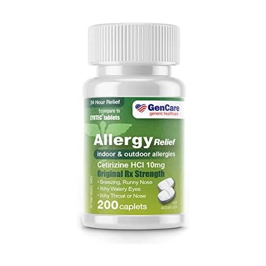 GenCare - Cetirizine HCL 10 mg (200 Count) | 24 Hour Allergy Relief Pills | Best Value Generic OTC Allergy Medication | Antihistamine for Sneezing, Runny Nose & Itchy Eyes | Generic Zyrtec