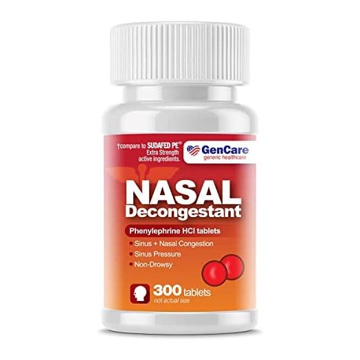GenCare - Nasal Decongestant (10mg Tablets) Phenylephrine HCl (300 Tablets Per Bottle) | Value Pack Non Drowsy Sinus and Nasal Congestion Relief | Lower Sinus Pressure Due to Allergies or Illness