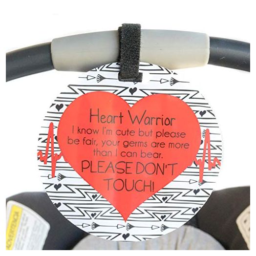 (Three Little Tots) CHD Heart Warrior Tag - (Heart Warrior Sign, Newborn, Baby Car Seat Tag, Baby Shower, Stroller Tag, Baby Preemie No Touching Car Seat Sign)
