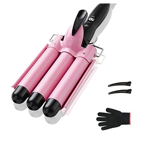 TOP4EVER 3 Barrel Curling Iron Hair Crimper, 25mm(1 inch)Professional Hair Curling Wand with Two Temperature Control