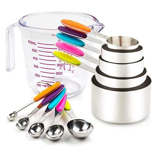 Measuring Cups and Spoons Set 11 Piece. Includes 10 Stainless Steel Measuring Spoons and Cups Set