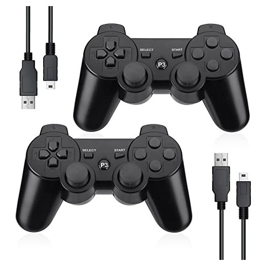 TESSGO PS3 Controller 2 Pack Compatible with PS-3, Rechargeable Game Wireless Controller with Upgraded Joystick for Play-Station 3