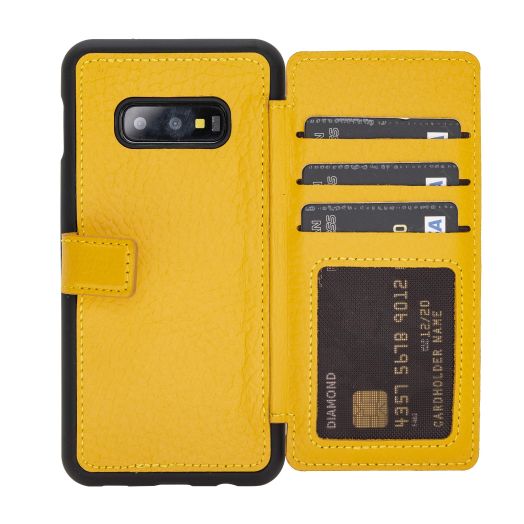 Venito Verona Leather Phone Case Compatible with Samsung Galaxy S10e (5.8 inch) - RFID Blocking Snap-On Flip Back Cover Slim Phone Wallet Case - Yellow
