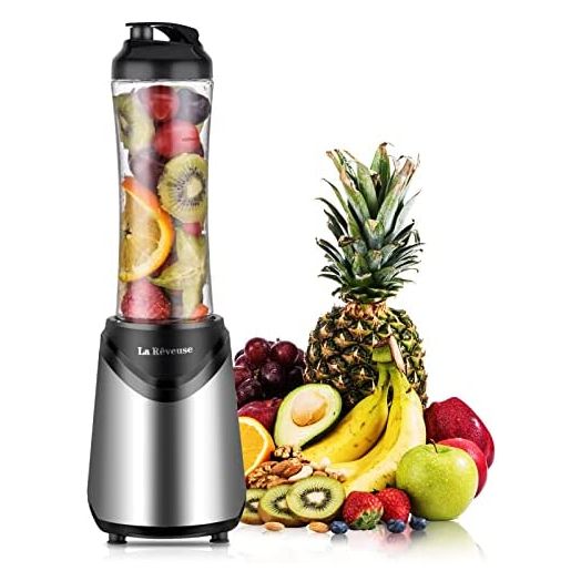 La Reveuse Smoothies Blender Personal Size 300 Watts with 18 oz BPA Free Portable Travel Sports Bottle (Silver)