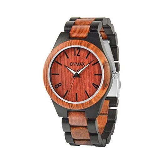 Mens Wooden Watches, Bymax Natural Handmade Wood Watch Analog Japanese Quartz Wrist Watch with Gift Box
