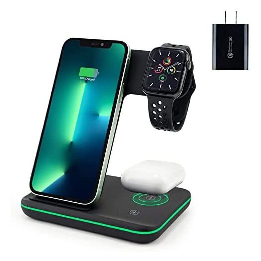 Wireless Charger, 3 in 1 Qi Certified 15W Fast Wireless Charging Station for Apple iWatch Series 7/SE/6/5/4/3/2,AirPods 2/Pro, Compatible for iPhone 13/12/11 Series/XS MAX/XR/XS/X/8/8 Plus/Samsung