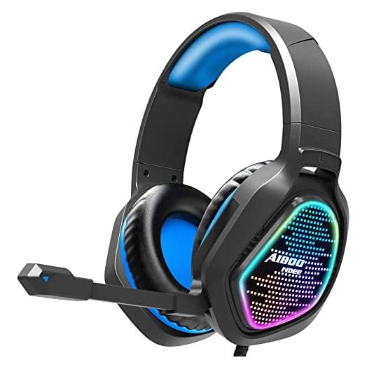 Gaming Headset with Mic LED Light On Ear Gaming Headphone PS4,3.5mm Wired Gaming Headset for PC Laptop Xbox One Gamer Headphone(Blue)
