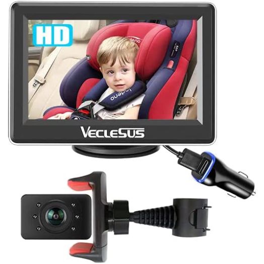 Baby Car Monitor, VECLESUS 1080P HD Rear Facing Baby Car Camera with 4.3” Baby Car Monitor, Easy Installation Baby Car Back Seat Camera for Baby Car Travel Safety for Car, SUV, Pickup