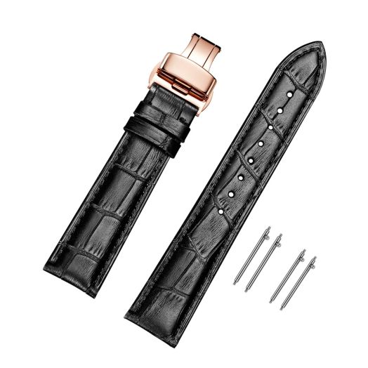 Moran Quick Release Leather Watch Bands Deployment Butterfly Buckle 18mm 20mm 22mm 24mm Blue Black Brown Calfskin Replacement Watch Strap for Men & Women