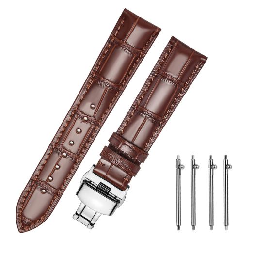 Moran Quick Release Leather Watch Bands Deployment Butterfly Buckle 18mm 20mm 22mm 24mm Blue Black Brown Calfskin Replacement Watch Strap for Men & Women