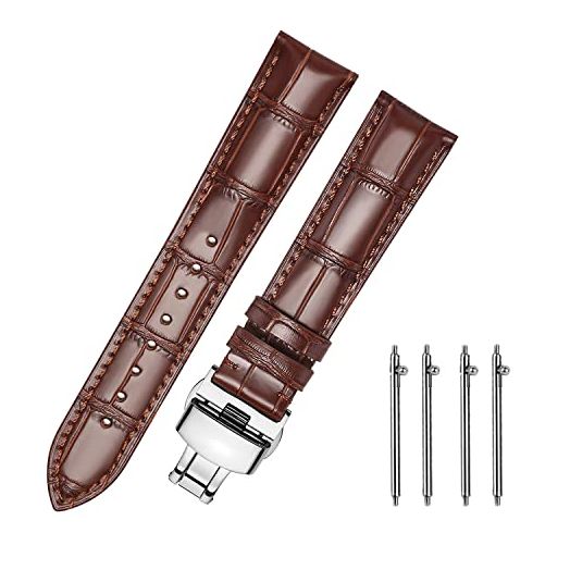 Moran Quick Release Leather Watch Bands Deployment Butterfly Buckle 18mm 20mm 22mm 24mm Blue Black Brown Calfskin Replacement Watch Strap for Men & Women