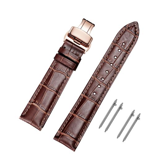 Moran Quick Release Leather Watch Bands Deployment Butterfly Buckle 18mm 20mm 22mm 24mm Blue Black Brown Calfskin Replacement Watch Strap for Men & Women