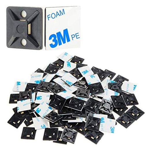 100 PCS 3/4" Black 3M Back-Glue Self Adhesive Cable Zip Tie Mounts Wire Cable Clips Holders Management Anchors Organizer Holders Squares(HS-101S)