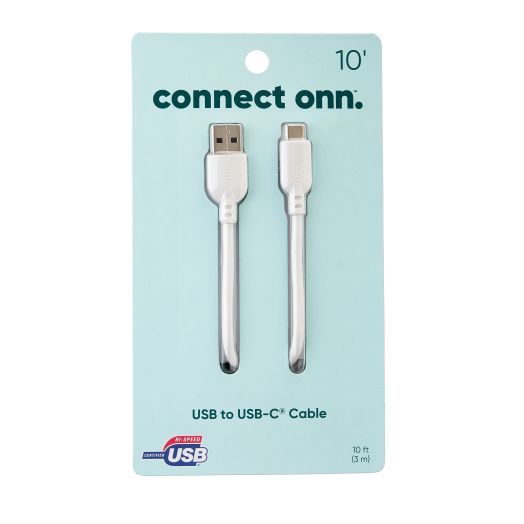 onn. USB to USB-C Cable, White, 10'