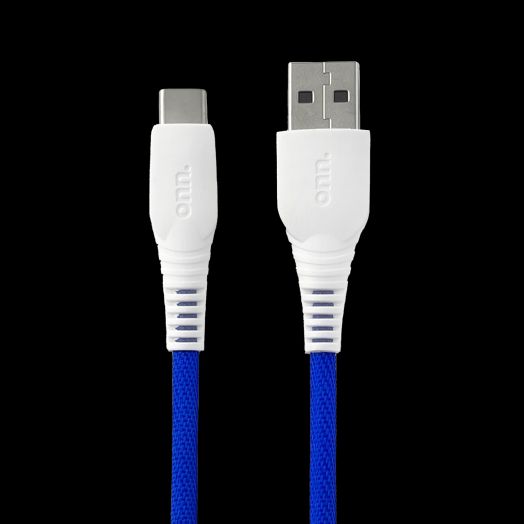 onn. USB to USB-C Rainbow Charging Cable, Blue, 6'