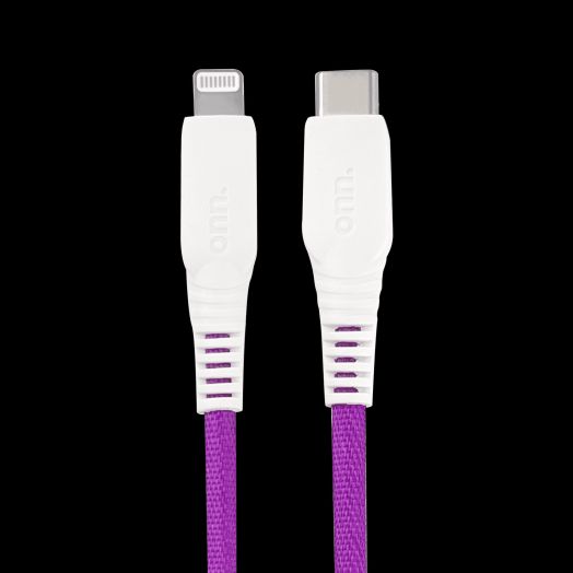 onn. Lightning to USB-C Rainbow Charging Cable, Pink, 6'