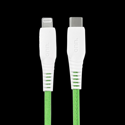 onn. Lightning to USB-C Rainbow Charging Cable, Yellow, 6'