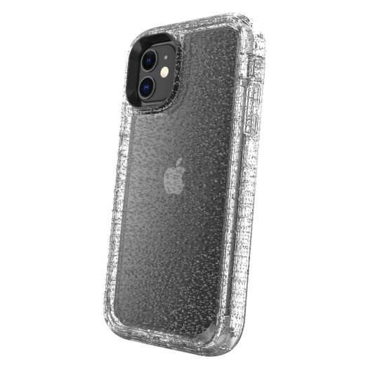 onn. Rugged Phone Case for iPhone 11, iPhone XR- Clear with Silver Glitter