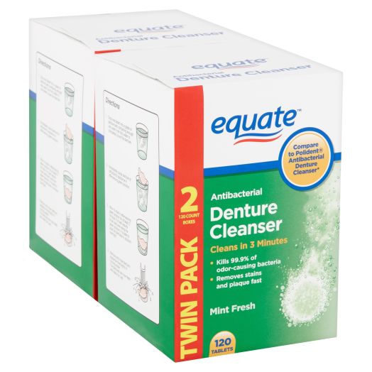 Equate Mint Fresh Antibacterial Denture Cleanser Tablets, 120 count (2 Pack, Twin Pack)