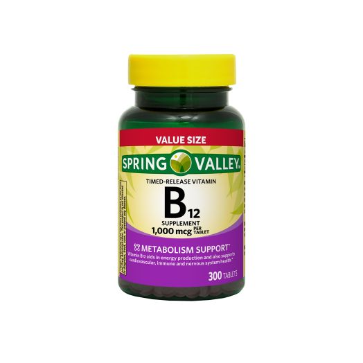 Spring Valley Vitamin B12 Timed-Release Tablets Dietary Supplement Value Size, 1,000 mcg, 300 count