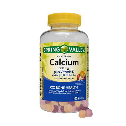 Spring Valley Calcium plus Vitamin D Gummies Dietary Supplement, 500 mg, 100 count